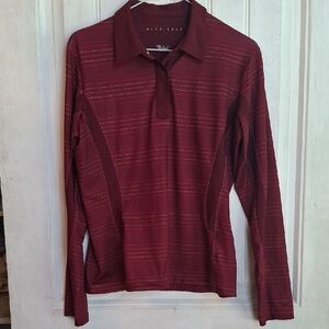 Nike Burgundy Striped Long Sleeve Fit Dry Golf Shirt